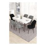 Canisa Eva Serisi 80x132 Açılabilir MDF Beyaz Ceviz Ayak Mutfak Masası ve 2 Siyah 4 Zebra Desen Sandalye