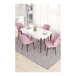 Canisa Eva Serisi 80x132 Açılabilir MDF Beyaz Ceviz Ayak Mutfak Masası ve Pembe 4 Sandalye