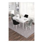 Canisa Eva Serisi 80x132 Açılabilir MDF Beyaz Mutfak Masası ve 2 Siyah 2 Zebra Sandalye
