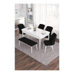 Canisa Eva Serisi 80x132 Açılabilir MDF Beyaz Mutfak Masası ve 2 Siyah 4 Zebra Sandalye