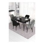 Canisa Eva Serisi 80x132 Açılabilir MDF Siyah Mermer Desen Mutfak Masası ve 2 Siyah 2 Zebra Sandalye