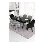 Canisa Eva Serisi 80x132 Açılabilir MDF Siyah Mermer Desen Mutfak Masası ve 2 Siyah 4 Zebra Sandalye