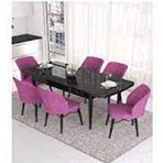 Canisa Eva Serisi 80x132 Açılabilir MDF Siyah Mermer Desen Mutfak Masası ve Mor 6 Sandalye