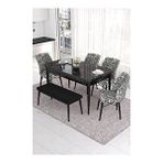 Canisa Eva Serisi 80x132 Açılabilir MDF Siyah Mermer Desen Mutfak Masası ve Siyah 4 Sandalye 1 Zebra Desen Bench