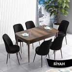 Canisa Han Serisi 70x114 Açılabilir Mdf Barok Ahşap Desen Masa Takımı ve 6 Adet Siyah Sandalye