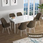 Canisa Han Serisi 70x114 Açılabilir Mdf Beyaz Masa Takımı ve 6 Adet Kahverengi Sandalye