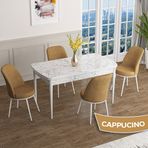 Canisa Han Serisi 70x114 Açılabilir Mdf Beyaz Mermer Desen Masa Takımı ve 4 Adet Cappucino Sandalye
