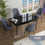 Canisa Han Serisi 70x114 Açılabilir Mdf Siyah Mermer Desen Masa Takımı ve 4 Adet Füme Sandalye