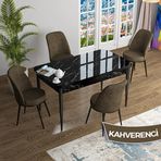 Canisa Han Serisi 70x114 Açılabilir Mdf Siyah Mermer Desen Masa Takımı ve 4 Adet Kahverengi Sandalye