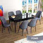 Canisa Han Serisi 70x114 Açılabilir Mdf Siyah Mermer Desen Masa Takımı ve 6 Adet Füme Sandalye