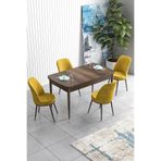 Canisa Han Serisi 70x114 cm Açılabilir MDF Mutfak Masası Takımı, Barok Desen Masa, 4 Hardal Sarısı Sandalye