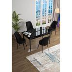 Canisa Han Serisi 70x114 cm Açılabilir Mutfak Masası Takımı, Siyah Mermer Desen Masa, 4 Siyah Sandalye