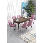 Canisa Han Serisi, Barok Ahşap Desen 70X114, Açılabilir Mdf Yemek Odası Takımı, 6 Pembe Sandalye