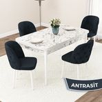 Canisa Jae Serisi 80x132 Açılabilir Beyaz Mermer Desen Mutfak Masası Takımı ve 4 Adet Antrasit Sandalye