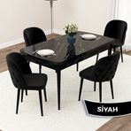 Canisa Jae Serisi 80x132 Açılabilir Siyah Mermer Desen Mutfak Masası Takımı ve 4 Adet Siyah Sandalye