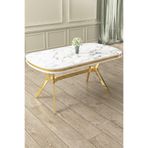 Canisa Jita Serisi Beyaz Mermer Desen Masa, 80 x 130 cm, Gold Ayak
