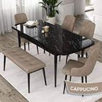 Canisa Kar Serisi 80x132 Açılabilir Mdf Barok Ahşap Desen 4 Cappucino Sandalye ve 1 Bench Cappucino Masa Takımı