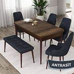 Canisa Kar Serisi 80x132 Açılabilir Mdf Barok Ahşap Desen 4 Siyah Sandalye ve 1 Bench Siyah Masa Takımı