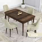 Canisa Kar Serisi 80x132 Açılabilir Mdf Barok Ahşap Desen Masa Takımı ve 4 Adet Krem Sandalye