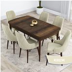 Canisa Kar Serisi 80x132 Açılabilir Mdf Barok Ahşap Desen Masa Takımı ve 6 Adet Krem Sandalye