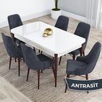 Canisa Kar Serisi 80x132 Açılabilir Mdf Beyaz Ceviz Ayak Masa Takımı ve 6 Adet Antrasit Sandalye
