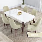 Canisa Kar Serisi 80x132 Açılabilir Mdf Beyaz Ceviz Ayak Masa Takımı ve 6 Adet Krem Sandaly
