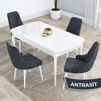 Canisa Kar Serisi 80x132 Açılabilir Mdf Beyaz Masa Takımı ve 4 Adet Antrasit Sandalye