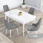 Canisa Kar Serisi 80x132 Açılabilir Mdf Beyaz Masa Takımı ve 4 Adet Gri Sandalye