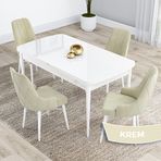Canisa Kar Serisi 80x132 Açılabilir Mdf Beyaz Masa Takımı ve 4 Adet Krem Sandalye