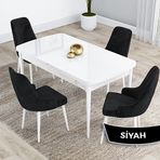 Canisa Kar Serisi 80x132 Açılabilir Mdf Beyaz Masa Takımı ve 4 Adet Siyah Sandalye