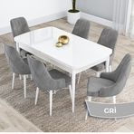 Canisa Kar Serisi 80x132 Açılabilir Mdf Beyaz Masa Takımı ve 6 Adet Gri Sandalye