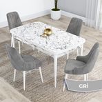 Canisa Kar Serisi 80x132 Açılabilir Mdf Beyaz Mermer Desen Masa Takımı ve 4 Adet Gri Sandalye
