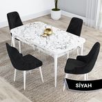 Canisa Kar Serisi 80x132 Açılabilir Mdf Beyaz Mermer Desen Masa Takımı ve 4 Adet Siyah Sandalye