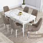 Canisa Kar Serisi 80x132 Açılabilir Mdf Beyaz Mermer Desen Masa Takımı ve 6 Adet Cappucino Sandalye