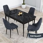 Canisa Kar Serisi 80x132 Açılabilir Mdf Siyah Mermer Desen Masa Takımı ve 4 Adet Antrasit Sandalye