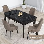 Canisa Kar Serisi 80x132 Açılabilir Mdf Siyah Mermer Desen Masa Takımı ve 4 Adet Cappucino Sandalye