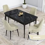 Canisa Kar Serisi 80x132 Açılabilir Mdf Siyah Mermer Desen Masa Takımı ve 4 Adet Krem Sandalye