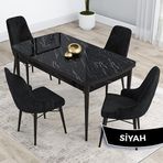 Canisa Kar Serisi 80x132 Açılabilir Mdf Siyah Mermer Desen Masa Takımı ve 4 Adet Siyah Sandalye