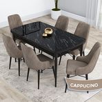 Canisa Kar Serisi 80x132 Açılabilir Mdf Siyah Mermer Desen Masa Takımı ve 6 Adet Cappucino Sandalye