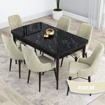 Canisa Kar Serisi 80x132 Açılabilir Mdf Siyah Mermer Desen Masa Takımı ve 6 Adet Krem Sandalye