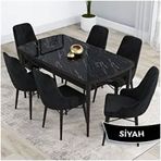 Canisa Kar Serisi 80x132 Açılabilir Mdf Siyah Mermer Desen Masa Takımı ve 6 Adet Siyah Sandalye