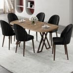 Canisa Kaye Serisi MDF 90X168 Atlantik Çam Mutfak Masa Takımı 6 Siyah Sandalye - 90 X 168