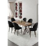 Canisa Kaye Serisi MDF 90x168 cm Atlantik Çam Mutfak Masa Takımı, 6 Siyah Sandalye