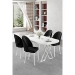 Canisa Kaye Serisi MDF 90x168 cm Beyaz Mutfak Masası Takımı, 4 Siyah Sandalye