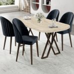 Canisa Kaye Serisi MDF 90X168 Traverten Mutfak Masa Takımı 4 Antrasit Sandalye - 90 X 168