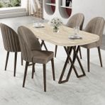 Canisa Kaye Serisi MDF 90X168 Traverten Mutfak Masa Takımı 4 Cappucino Sandalye - 90 x 168