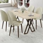 Canisa Kaye Serisi MDF 90X168 Traverten Mutfak Masa Takımı 4 Krem Sandalye - 90 x 168