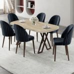 Canisa Kaye Serisi MDF 90X168 Traverten Mutfak Masası Takımı 6 Antrasit Sandalye - 90 X 168