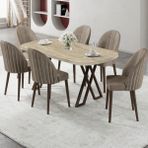 Canisa Kaye Serisi Mdf 90X168 Traverten Mutfak Masası Takımı 6 Sandalye - Cappucino - 90 x 168