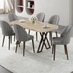 Canisa Kaye Serisi Mdf 90X168 Traverten Mutfak Masası Takımı 6 Sandalye - Gri - 90 x 168